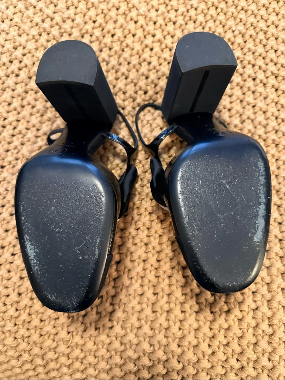 CHANEL Black Slingback Mules with White Camellia Flower